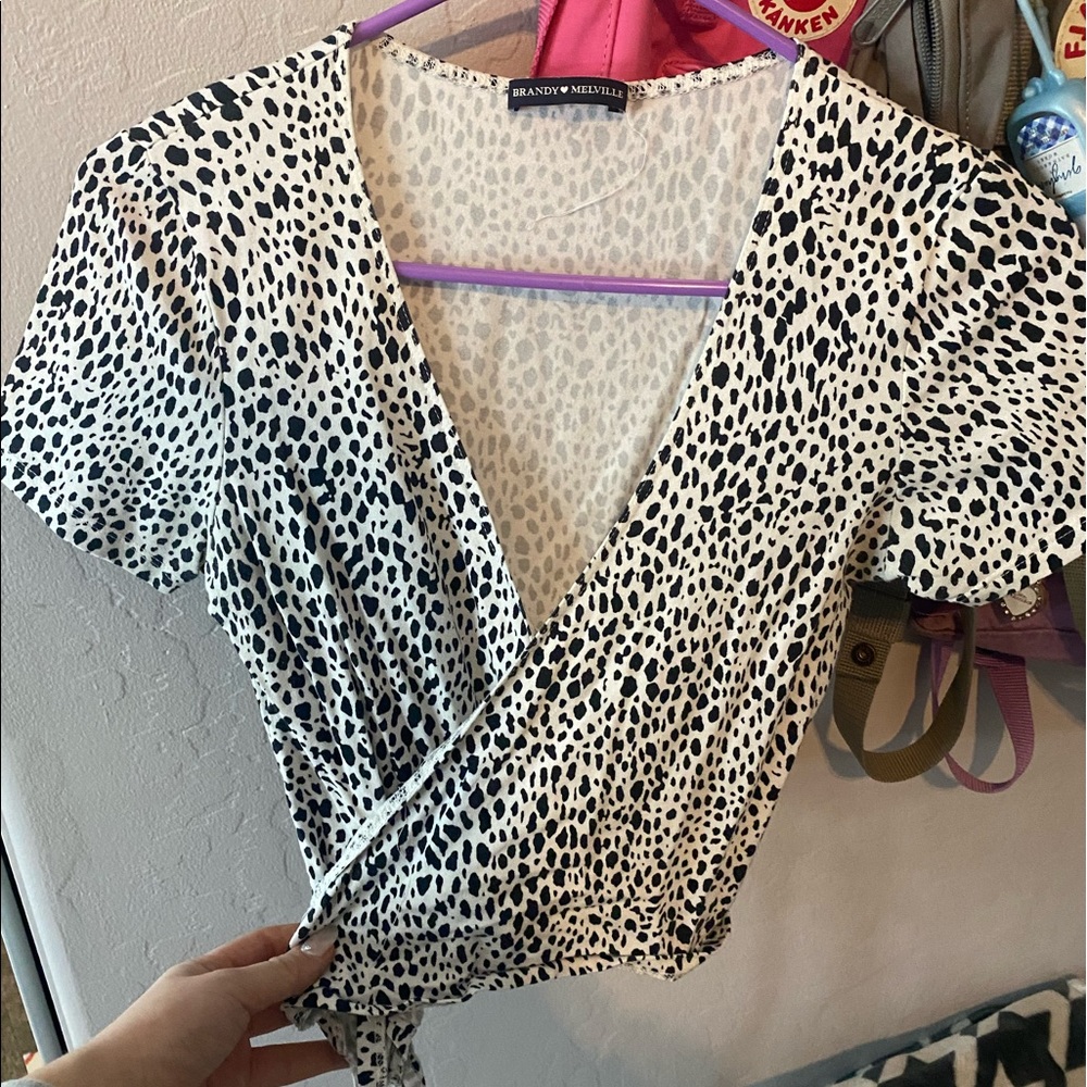 Brandy Melville black and white printed wrap top